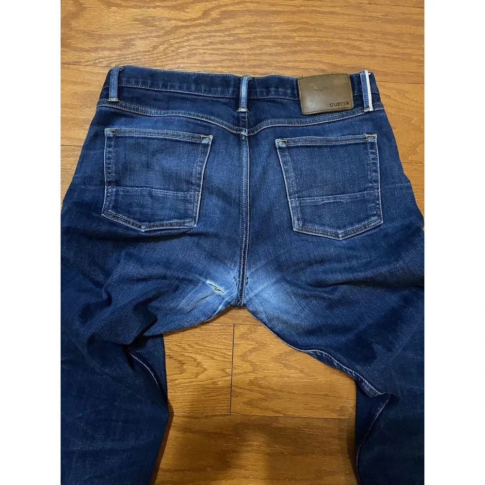 Gustin Selvedge Denim Jeans California Raw Button Fly Straight Men 35 *ReadFlaws